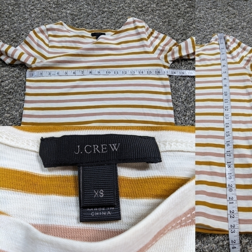 ✨3/$15 J Crew cream & mustard yellow striped 3/4 sleeve top XS - Picture 7 of 7